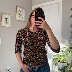 White House Black Market Leopard Print Blouse